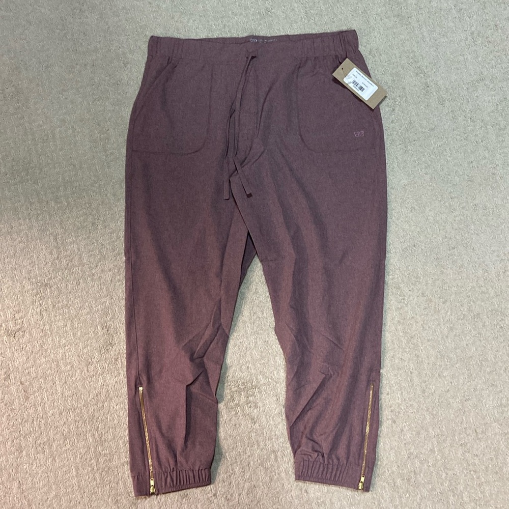 EUC| Heather Maroon Albion Fit Jetsetters with Gold Zipper Accents